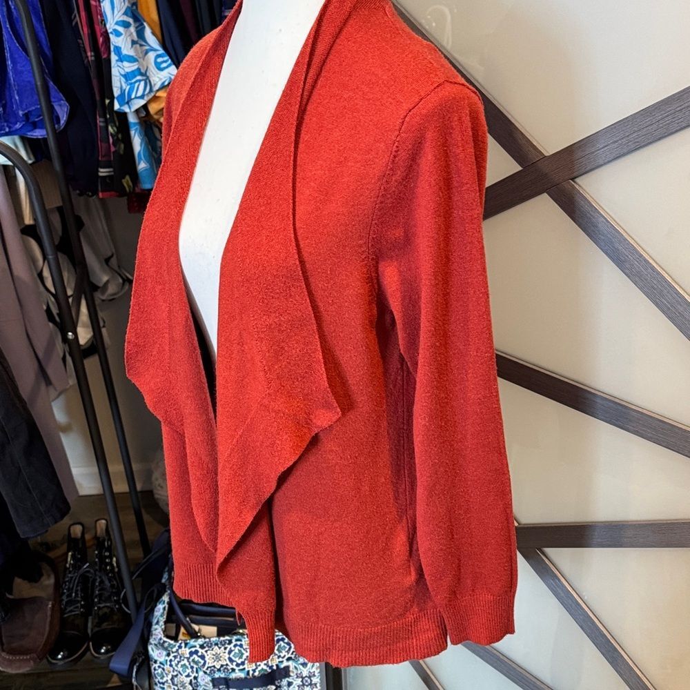 Vila Milano Faux Cashmere Draped Open Front Cardigan Cinnamon Orange L - Picture 5 of 8